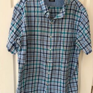 Izod Men's Blue and Green Checkered Shirt